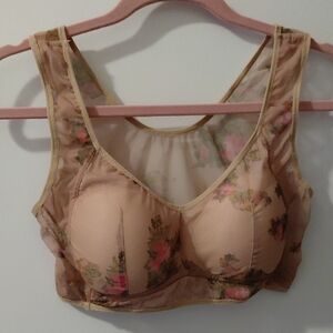 Floral Mesh Bralette - Pink and Tan